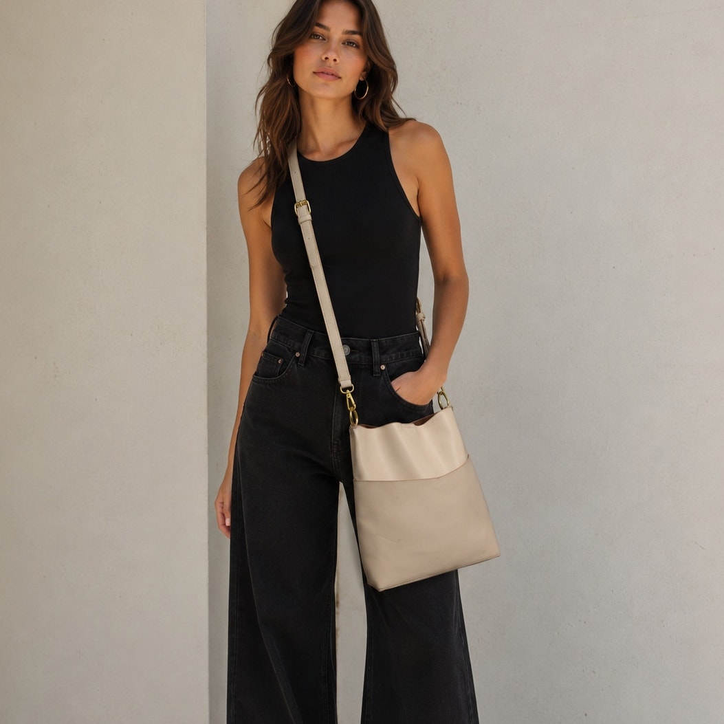 Street Level Beige Vegan Leather Crossbody Shoulder Bag Gold Hardware